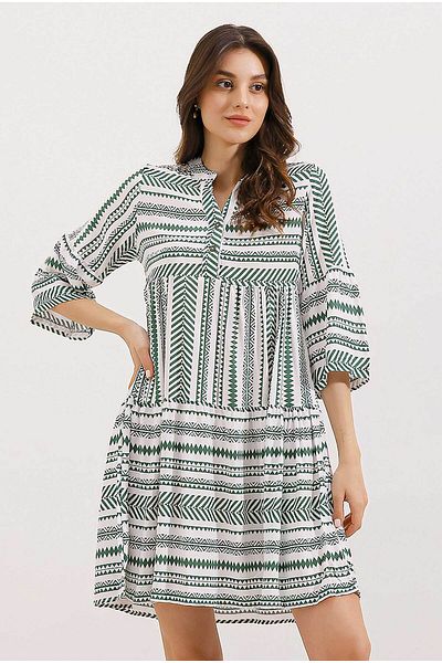 Bigdart 1975 KLEID MIT ETHNISCHEM MUSTER - Khaki