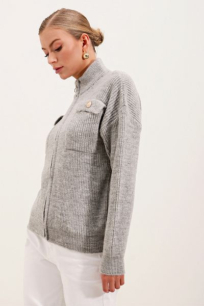 Bigdart 15862 Strickjacke mit Reißverschluss und Taschendetail - Grau