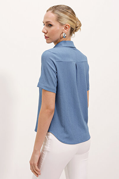 Bigdart 20181 Gold Buttoned Knitted Shirt - Indigo