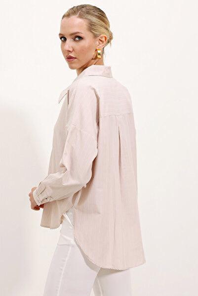 Bigdart 20215 pruhovaná oversize košile širokého střihu – béžová