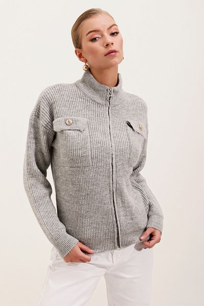 Bigdart 15862 Strickjacke mit Reißverschluss und Taschendetail - Grau