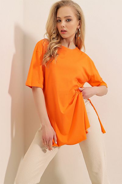 Bigdart 4123 Tricou oversize cu fantă - Portocaliu