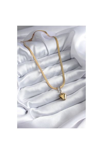 Skygo Gold Color 316L Steel - Italian Chain Model Heart Figure Evil Eye Bead Women's Necklace TJ-BKO7925