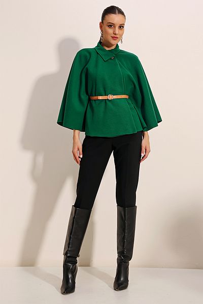 Bigdart 9134 Poncho cu centură - Verde smarald
