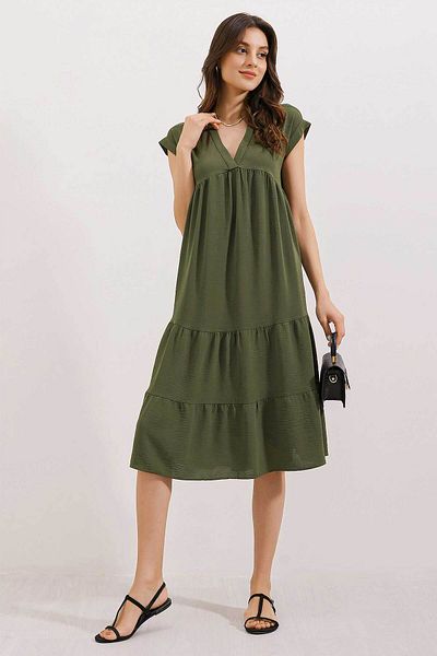 Bigdart 2398 Volantkleid mit V-Ausschnitt - Khaki
