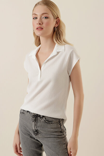 Bigdart 20123 Πόλο μπλούζα πλεκτή λαιμόκοψη - Λευκή