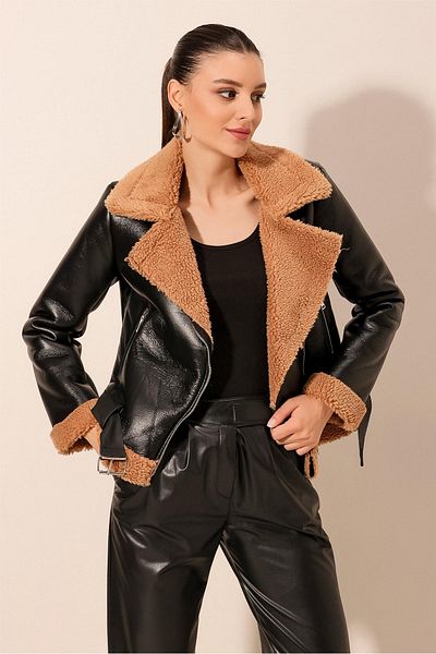 Bigdart 5174 Faux Fur Leather Jacket - Brown