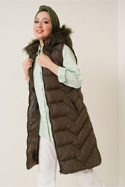 Bigdart T10233 Lange Hijab-Weste mit Kapuze – Khaki