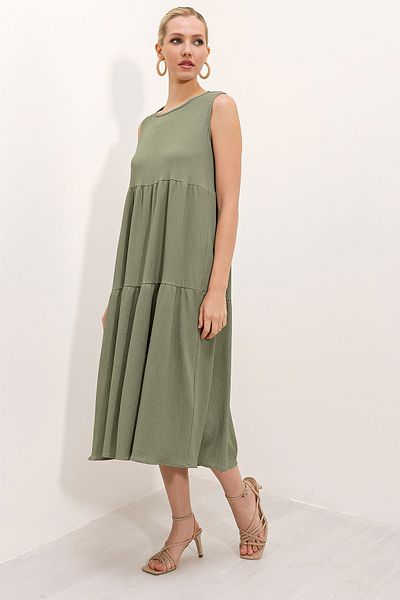 Bigdart 2448 Rochie tricotată lungă cu mâneci zero - Çağla