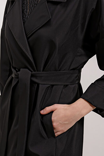 Bigdart 9104 Zweireihiger, mit Kragen gefütterter Trenchcoat – Schwarz