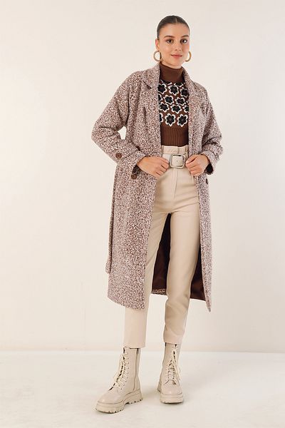 Bigdart 9120 Double Breasted Collar Boucle Coat - Brown