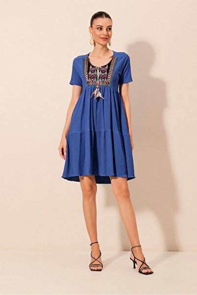 Bigdart 2429 Κεντητό Πλεκτό Φόρεμα - Σακ