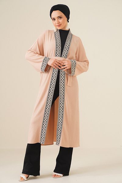Bigdart 5865 Langer Kimono aus besticktem Strick – Keks