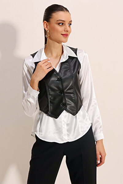 Bigdart 6790 Suni Deri Yelek - Siyah