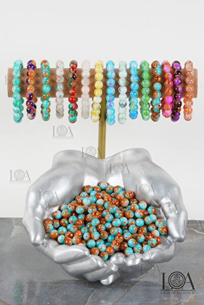 LANDOFACCESSORY 8 mm Cam Boncuk - Takı Boncuğu - Tesbih Boncuğu - Bileklik Ak...