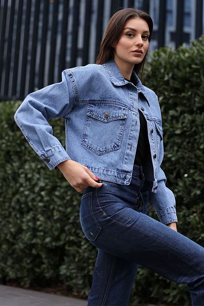 Bigdart 0693 Buttoned Oversize Denim Jacket - Navy Blue
