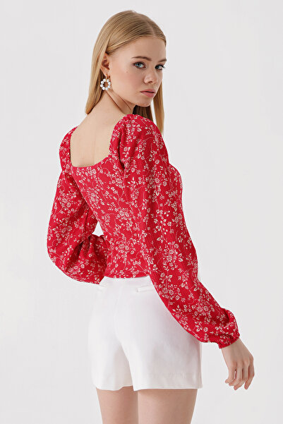 Bigdart 0465 Balloon Sleeve Knitted Blouse - Red