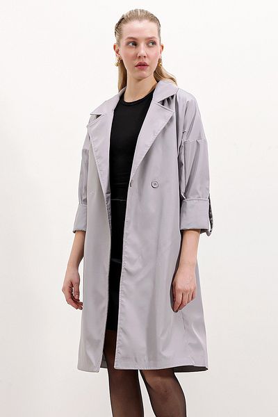 Bigdart 9104 Double Breasted Collar Lined Trench Coat - Gray