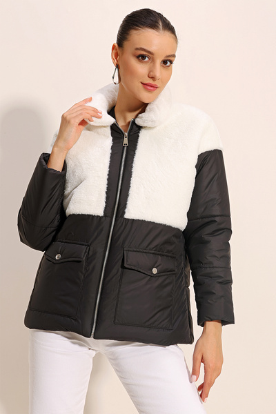 Bigdart 5179 Λεπτομερές Puffer Coat από Faux Fur - Λευκό