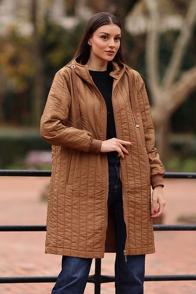Bigdart 5138 Quilted Long Coat - Tan