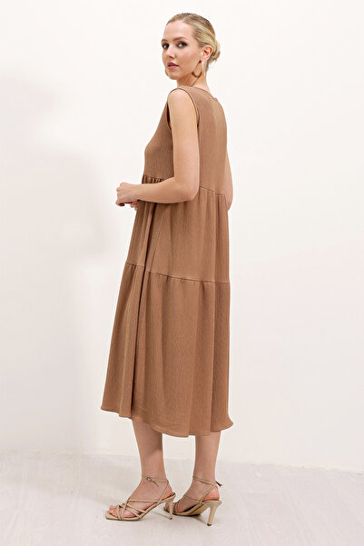 Bigdart 2448 Zero Sleeve Long Knitted Dress - Biscuit