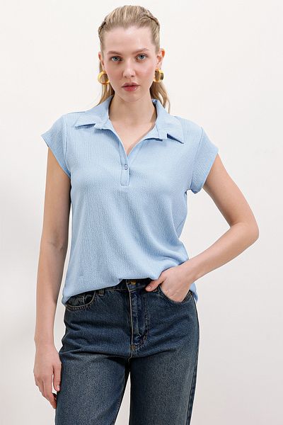 Bigdart 20123 Polo Neck Knitted Blouse - Blue