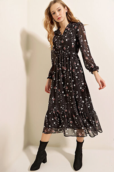 Bigdart 2137 Wzorzysta sukienka z szyfonu - czarna