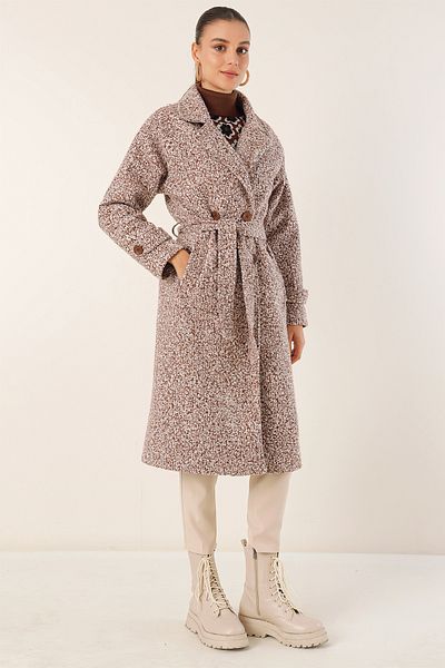 Bigdart 9120 Double Breasted Collar Boucle Coat - Brown