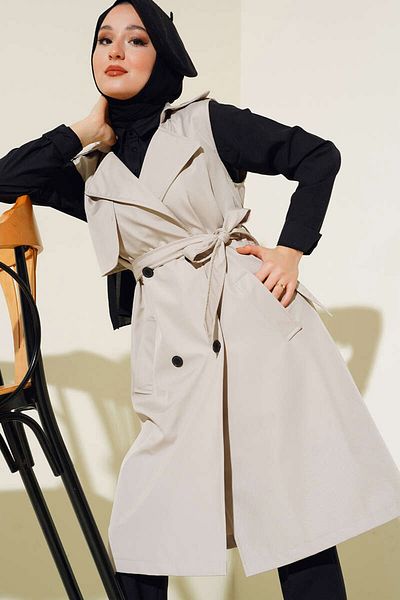 Bigdart 5911 Double Breasted Collar Trench Vest - Beige