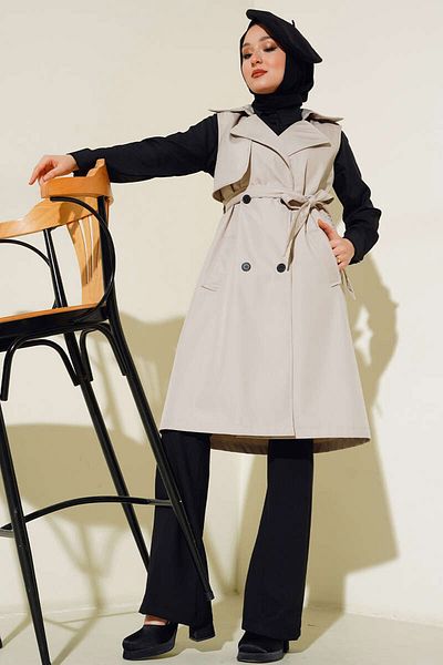 Bigdart 5911 Double Breasted Collar Trench Vest - Beige