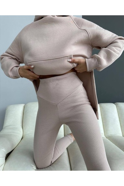 Ral Sport RalSport Kadın Kapüşonlu Sweat Fitilli Tayt Takım