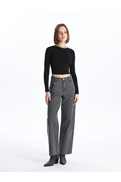 LC Waikiki XSIDE Crew Neck Απλό μακρυμάνικο γυναικείο Crop Crop