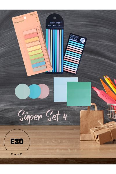 EZOSHOP Transparent Sticky Colored Post-it 8 Pack 910 Sheets Label Note Paper Memo Pad Super Set 4