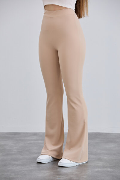 Yeşilyurt Corset Γυναικείο μπεζ κρεπ ισπανικό πόδι ελαστικό ψηλόμεσο παντελόν...