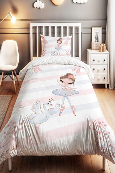 EVPANYA طقم سرير أطفال فردي بنمط البجعة الذهبية وراقصة الباليه