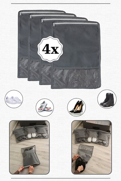 ADARYA HOME 4 Pieces Shoe Storage Bag Shoe Bag with Window - Zippered