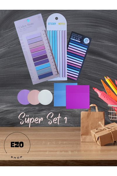 EZOSHOP Transparent Sticky Colored Post-it 8 Pack 910 Sheets Label Note Paper Memo Pad Super Set 1