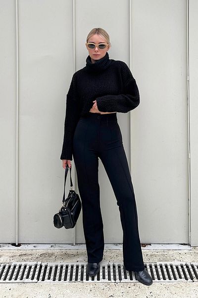 Swist Schwarze, bequeme Strickhose aus Graslycra für Damen mit hoher Taille