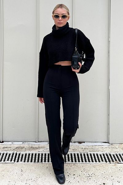 Swist Schwarze, bequeme Strickhose aus Graslycra für Damen mit hoher Taille