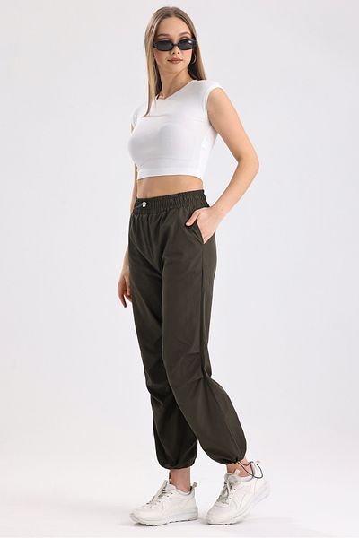 MD trend Pantaloni de parașuta cu talie înaltă și cu picior elastic, cu pliuri, reglabili