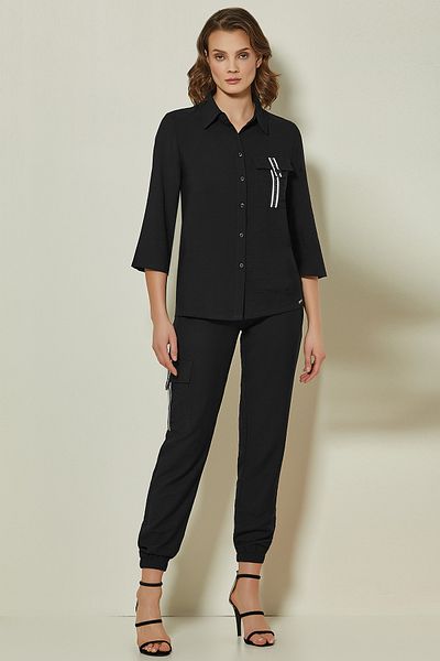 Guitar Black Woven Trousers with Elastic Legs