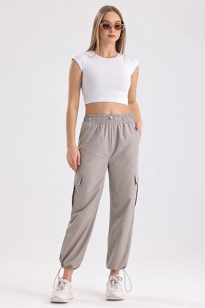 MD trend Pantaloni de parașuta cu talie înaltă și cu picior elastic pentru femei, cu buzunar cargo
