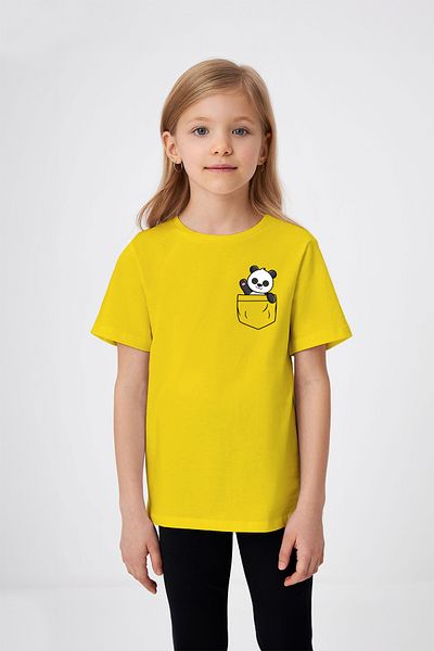 ADABEBEK Panda Printed Girl's T-Shirt with Pocket Detail