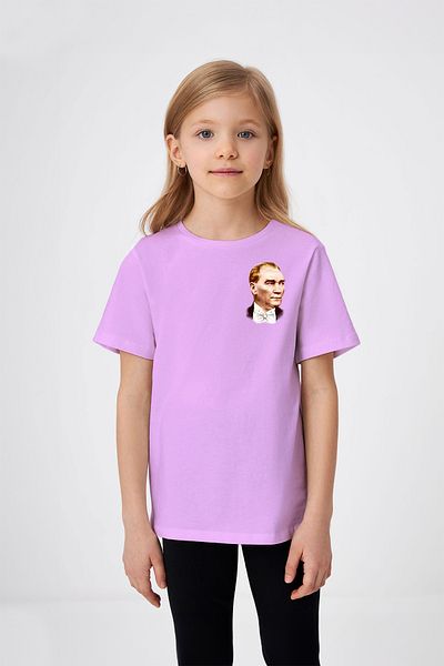 ADABEBEK Mustafa Kemal Atatürk Tricou pentru fetiță cu imprimeu cu desen cu papion