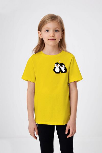 ADABEBEK Penguin Couples Heart Detailed Printed Girl's T-Shirt