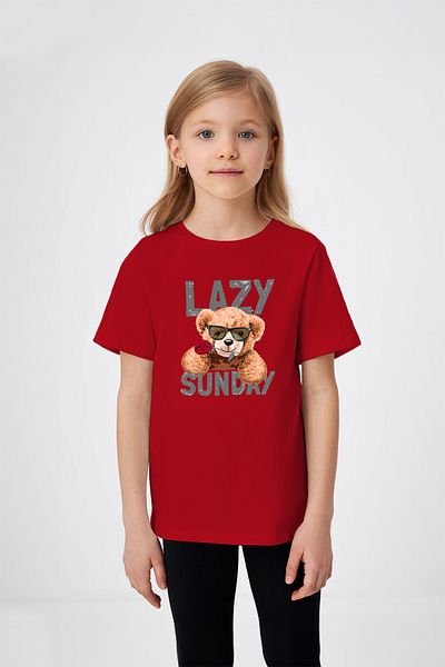 ADABEBEK Tricou pentru fetiță cu imprimeu Lazy Sunday