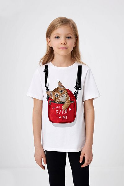 ADABEBEK Κοριτσίστικο μπλουζάκι με στάμπα Cat in Bag