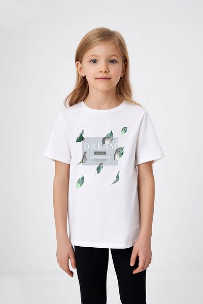 ADABEBEK Tricou pentru fetiță, cu model, cu frunze vărsate, scrise de vis