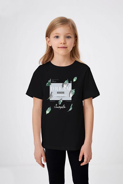 ADABEBEK Tricou pentru fetiță, cu model, cu frunze vărsate, scrise de vis