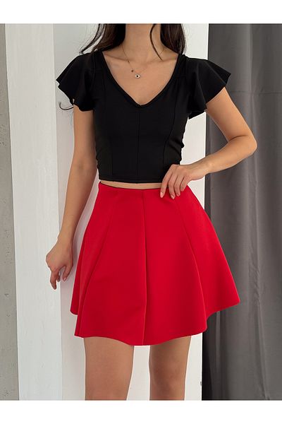 BE CHİC WOMEN'S FLUFFY SCUBA FABRIC MINI BELL SKIRT DF5530